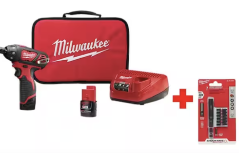 12V Lithium-Ion Cordless 1/4 in Two 1.5Ah Batteries, Charger and Tool Bag $59